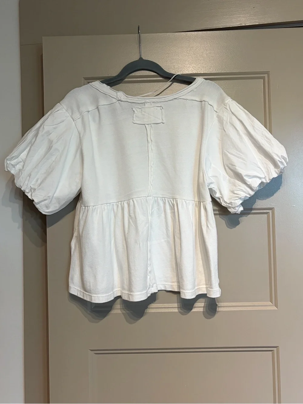 Free People Tricia Fix Blossom Tie Blouse Ivory White Puff Short Sleeve Top XS